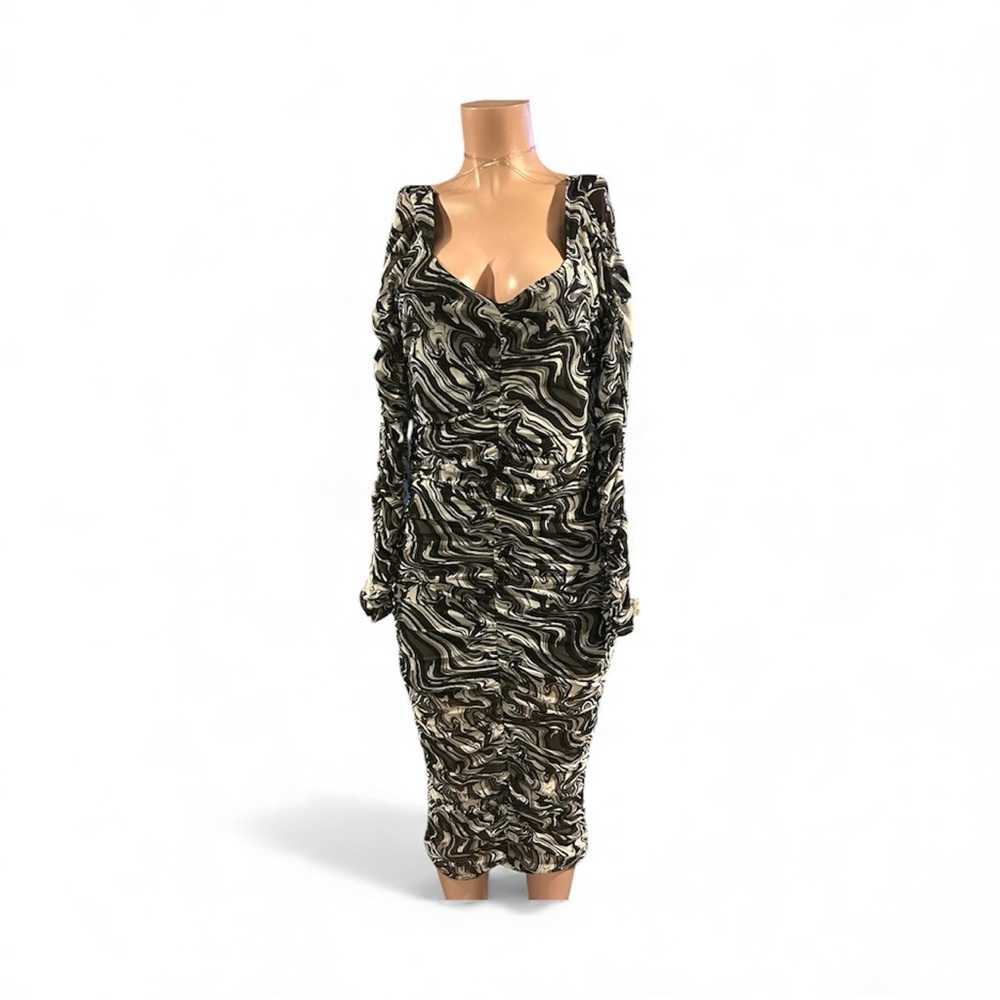 Elegant Black and White Swirl Dress